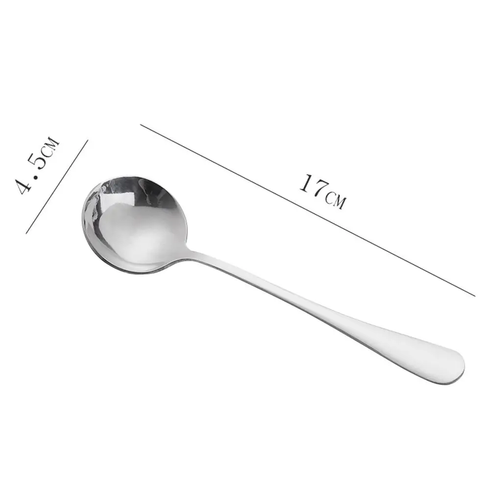 1PCS 17cm Stainless Steel Round Soup Spoons Coffee Stirring Spoon Tableware Dessert Spoon Dishwasher Safe Kitchen Tool