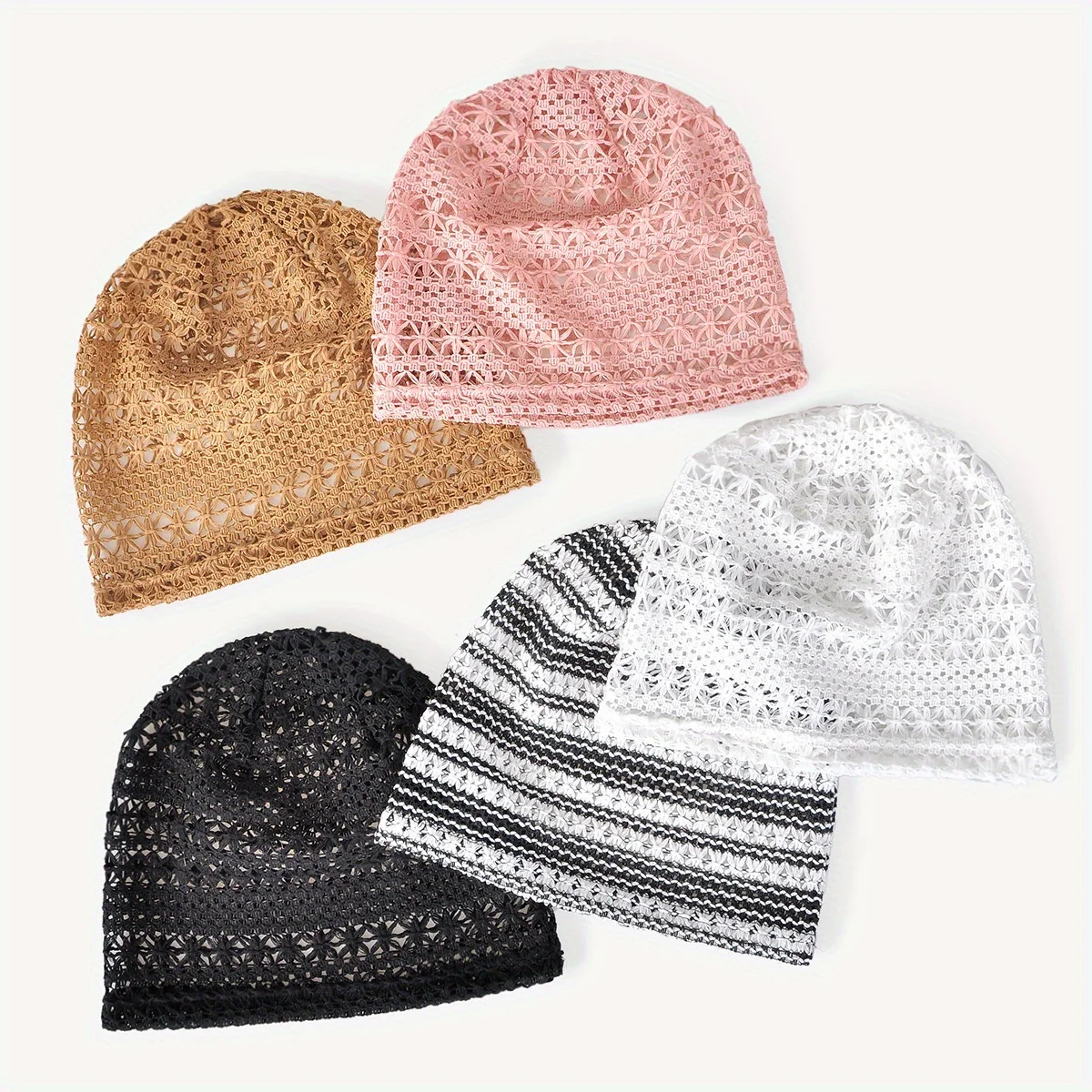 1pc Women's Lightweight Breathable Lace Brimless Hat Hollow Design, Elastic Fit,Soft Knit,Elegant Spring Summer Hat
