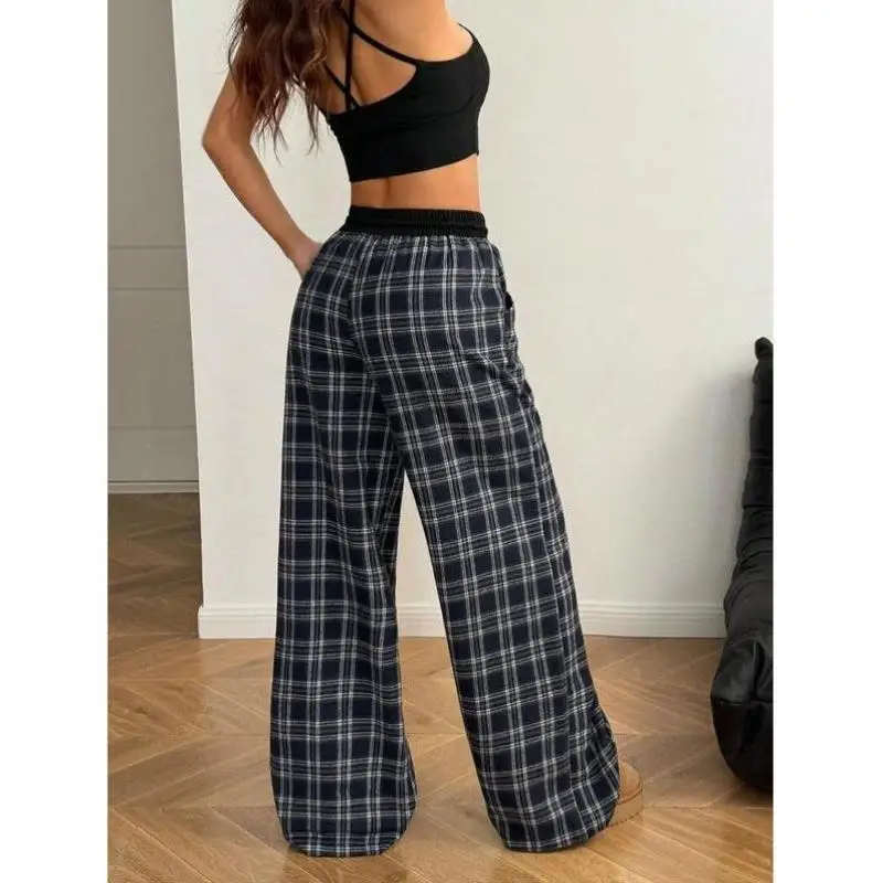 

Women's Home Clothes Plaid Print Dstring Casual Sport Suit Seven Sve Long Autumn Season New Sle Cross-Border Model