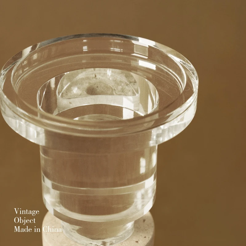 French Stone Candle Holder Glass Aromatherapy Decor Centerpiece for Dining Table Entryway Romantic Wedding Party Rustic White