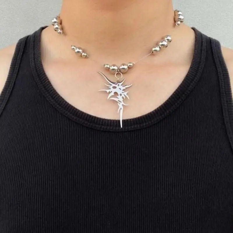A52E Thorn/Star Pendant Necklace Adjustable Length Stainless Steel Clavicle Chain Stylish Unisex Collarbone Chain Jewelry