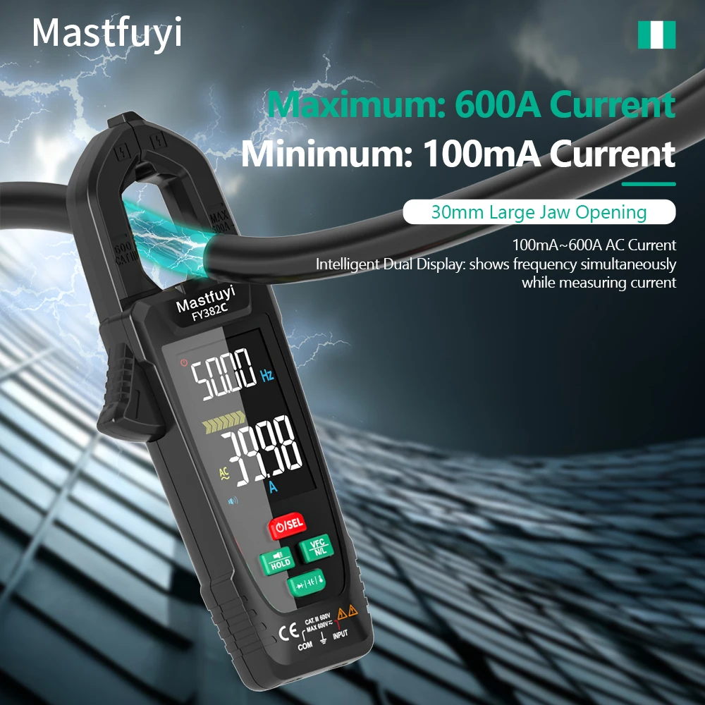 MASTFUYI Large-Range Automatic Digital Clamp Meter Multimeter, True RMS Amp Tester with Large Backlit LCD, USB Charging