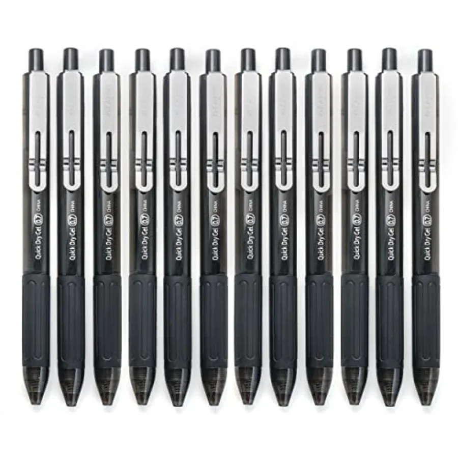 

Pro Retractable Gel Pens with Instant Dry Liquid Ink - 0.7mm Medium Tip - 12 Pack - Black Gel Pens