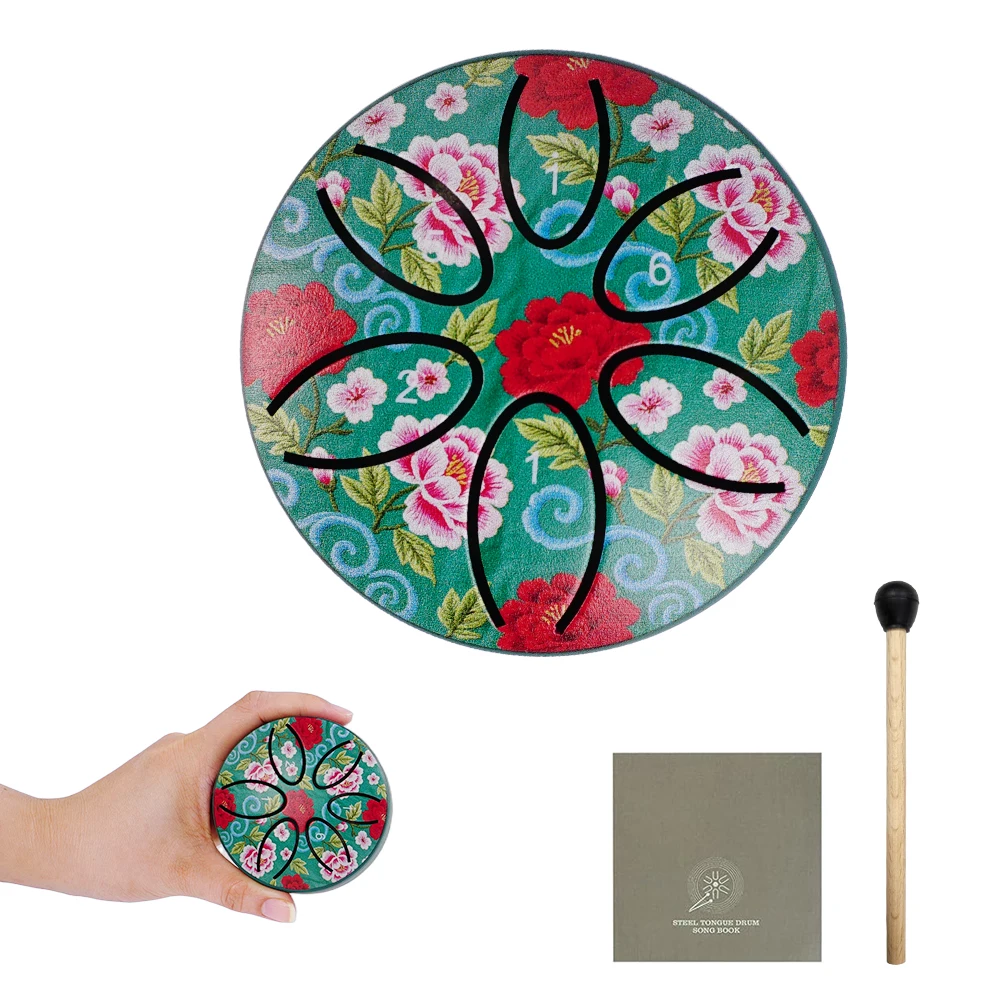 Dozzly Mini-Handpan-Trommel, 7,6 cm, 6 Noten, Stahlzunge, Chakra-Trommel, bunte Muster für Yoga, musikalisches Geschenk – Detail 11