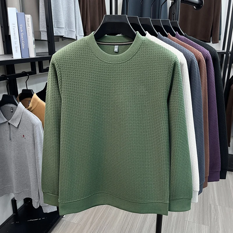 Herbst-Winter Herren-Pullover mit Waffelstruktur, Rundhalsausschnitt, Langarm, einfarbig, locker geschnitten, lässiger Sweatshirt-Stil, weich und bequem, ideal für den Alltag. – Detail 12