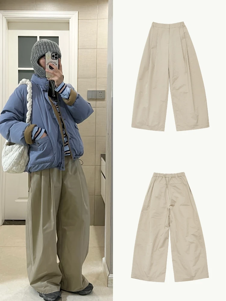 

Женские повседневные брюки с высокой талией и широкими штанинами, утепленные флисом, свободные прямые брюки-карго из хлопка