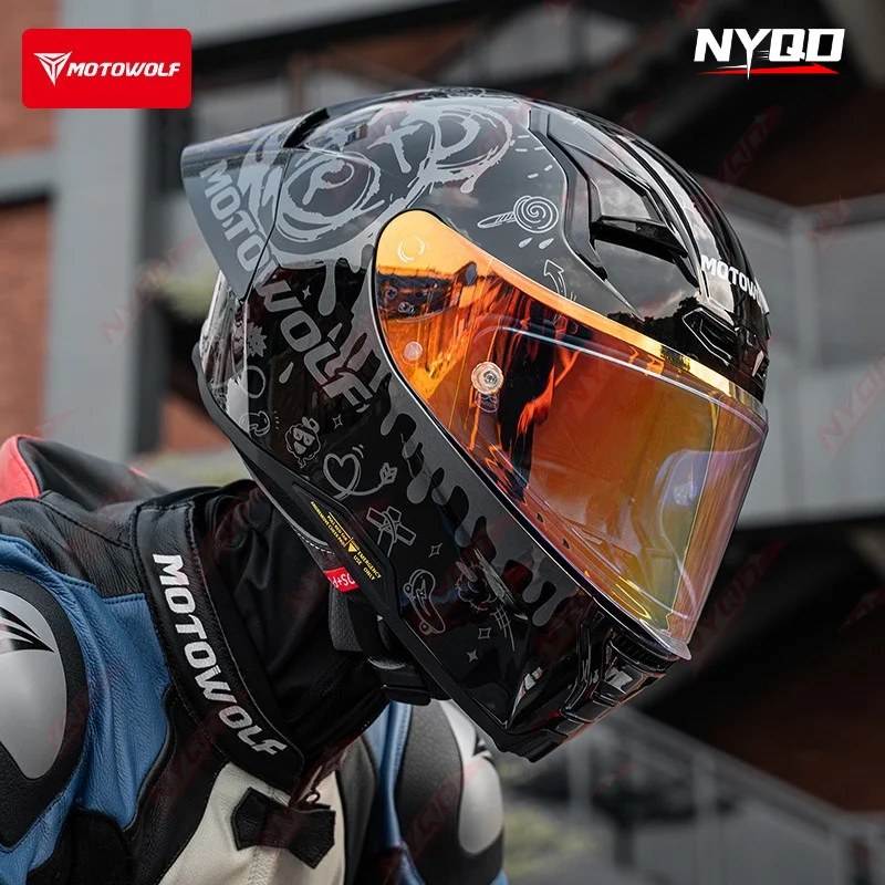 Motorcycle Helmet Full Face Summer Four Seasons Large Spoiler DOT Approved Racing Helmet Lightweight Breathable Unisex Durable