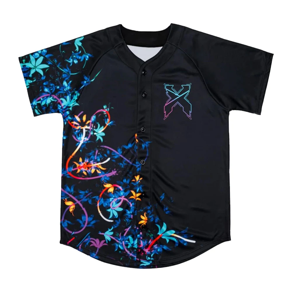 EXCISION Maglia da baseball floreale Top Nexus Tour 2024 Scollo a V Manica corta Tee Uomo Donna Streetwear Abiti Hip Hop