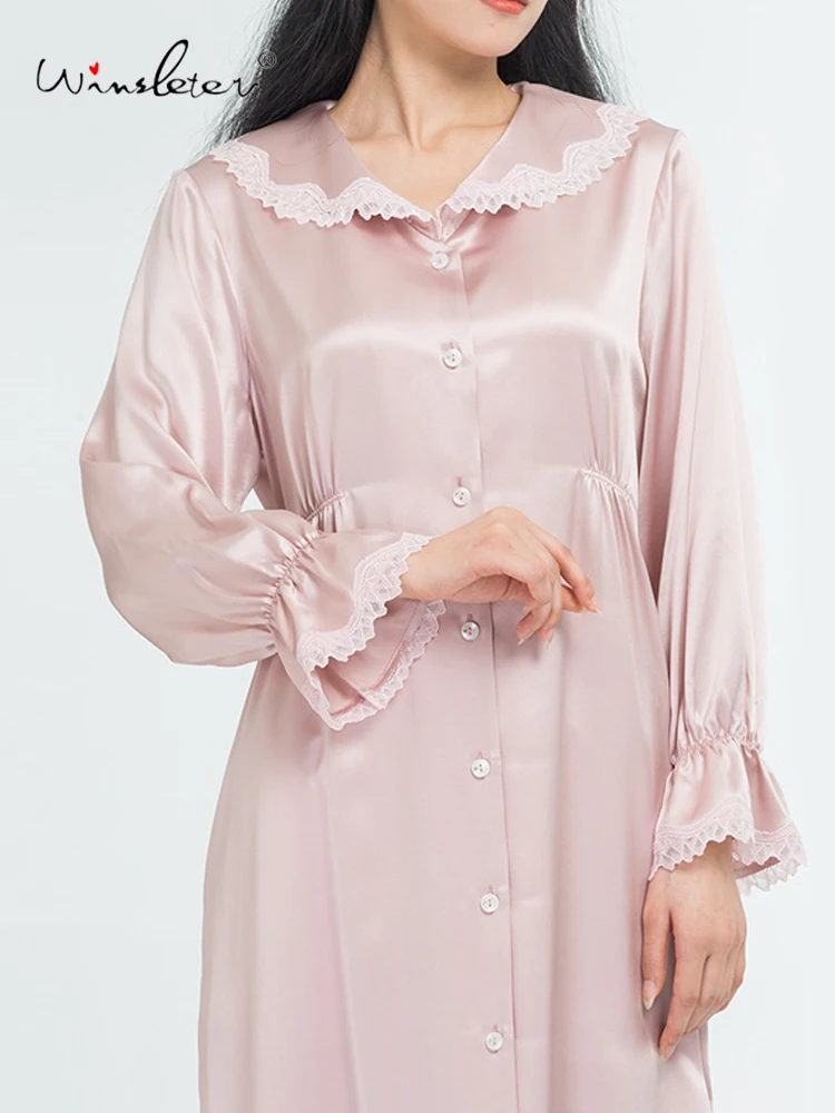 

Winsleter-22MM 100%Real Silk Elegant Nightgown, Lace Patchwork, Women French Simplicity Pajamas Dress, 2026 Spring New P62540CC