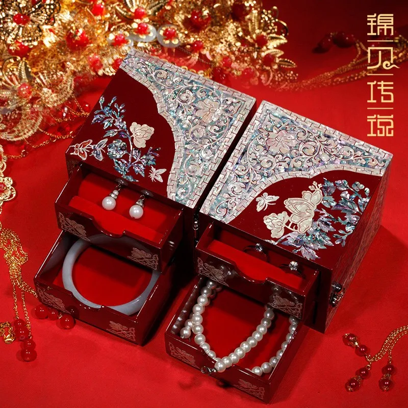 漆塗りの宝石箱、結婚祝い、誕生日の贈り物、嫁入り道具箱、無垢材の宝石収納箱に適しています。