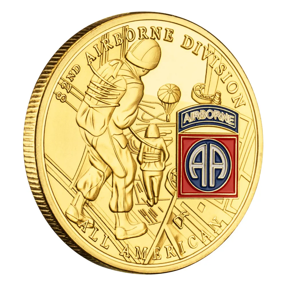 United States Army 82ND Airborne Division Souvenir Golden Plated Challenge Coin US Military Commemorative Coin Art