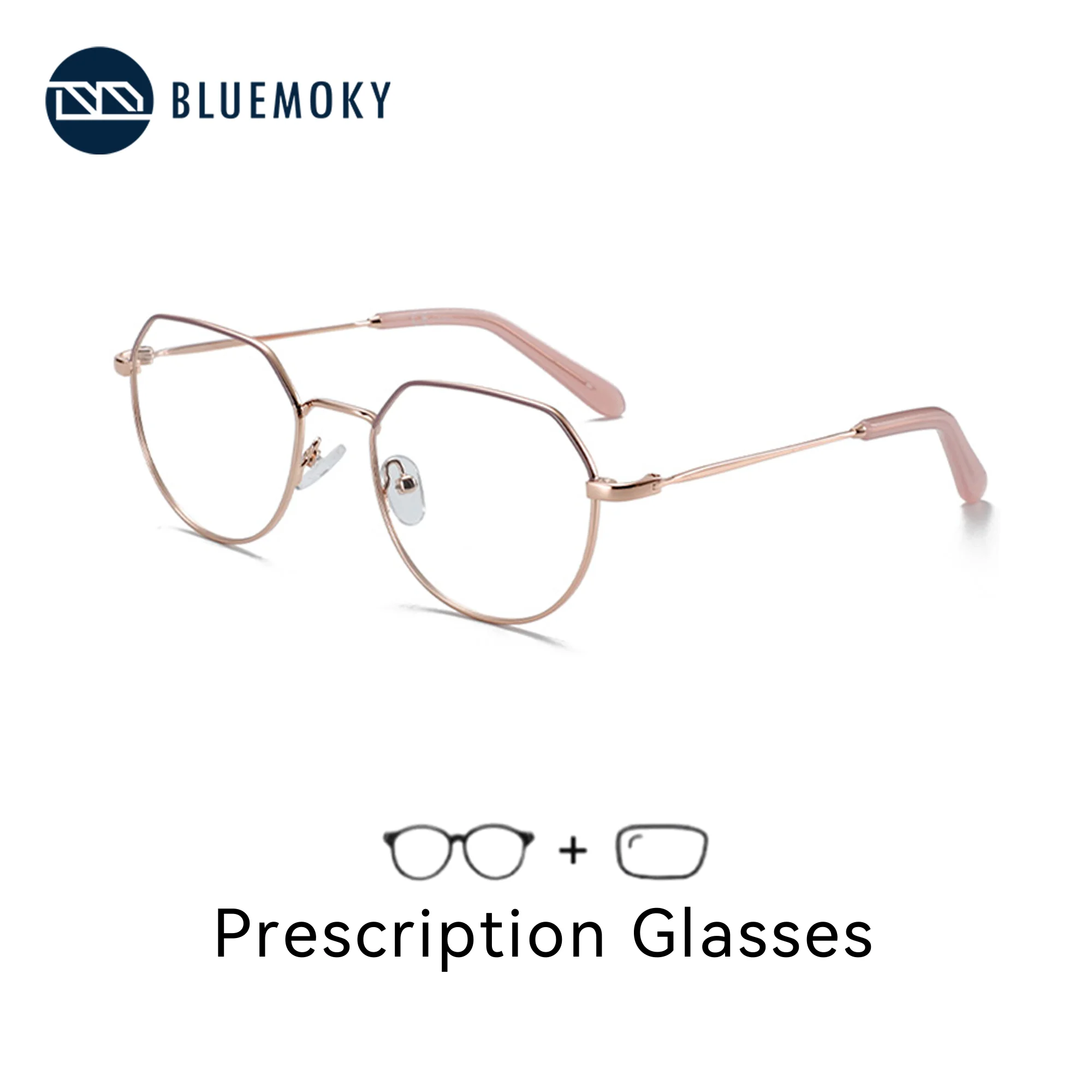 

BLUEMOKY Polygon Metal Prescription Glasses For Men Women Anti-Blue Light Myopia Optical Glasses With Recipe Progressive Lenses