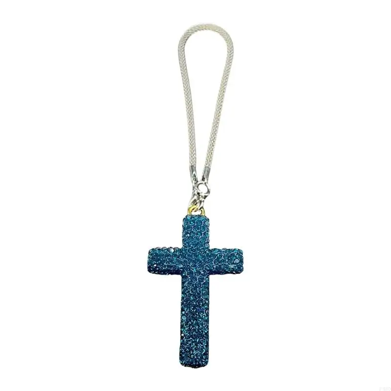 Clay Crucifix Hanging Decoration With Dazzling Stone For Vehicle Mirrors And Spaces Car Interior Ornament