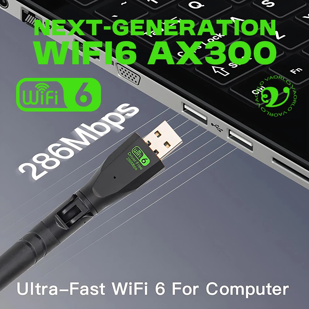 محول شبكة AX286 USB 6 جديد، محول بطاقة شبكة 2.4 جيجا هرتز، دونجل واي فاي 802.11AX، مستقبل إشارة هوائي لأجهزة الكمبيوتر المحمولة التي تعمل بنظام التشغيل Windows 10 11، برنامج تشغيل مجاني، يدعم اتصال MU-MIMO متعدد الأجهز