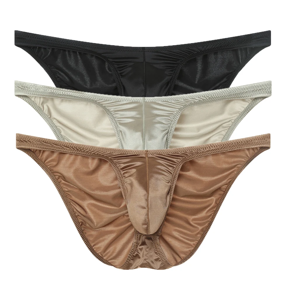 

3-Pack Men's Underwear Mini Low Rise Satin Briefs Soft Stretchy Bulge Pouch Underpants Ultra-thin Breathable Intimate Bottoms