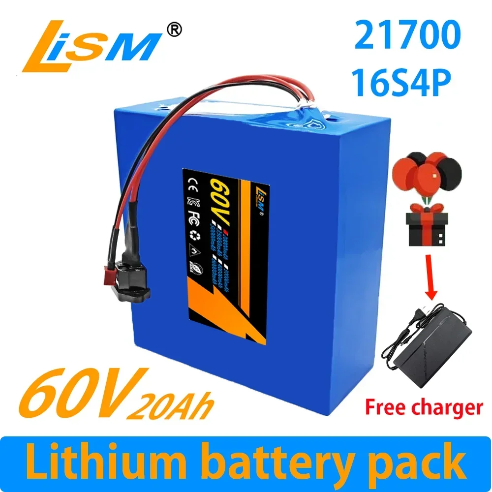 60V 21700 16S4P 20000mAh Battery Pack 2500W High-power Lithium Battery with Built-in BMS Lithium-ion Battery Pack