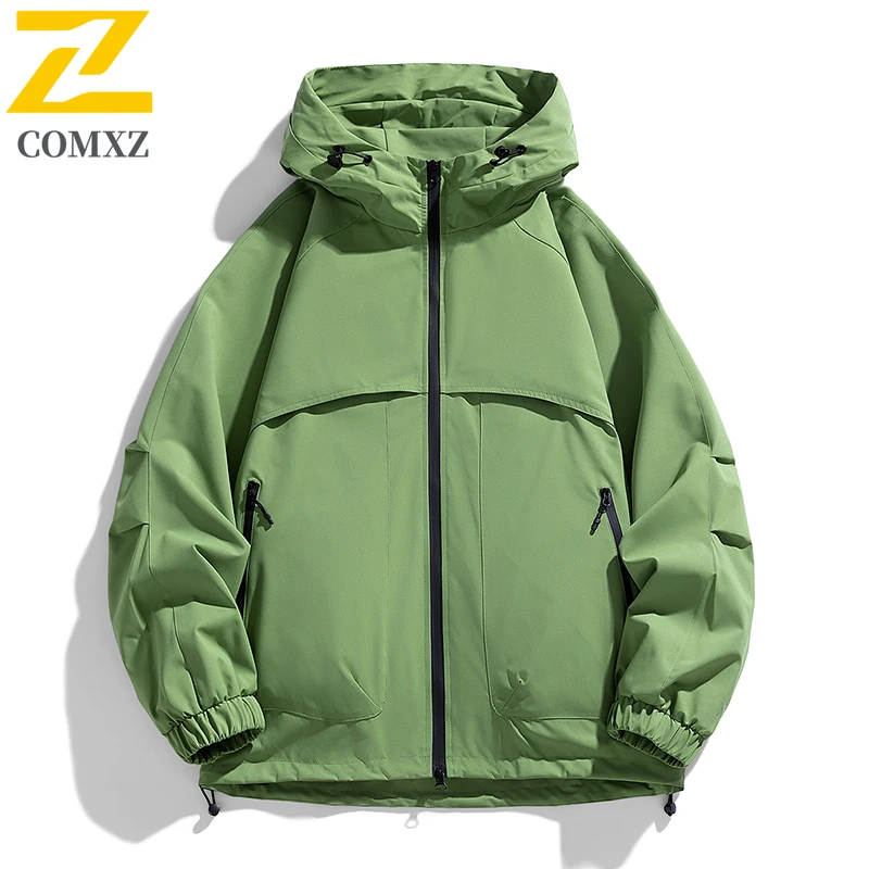 

2025 New Men Hiking Jacket Outdoor Sports Hooded Zipper Windproof Raincoat Coat Spring Casual Lightweight Windbreaker Streetwear
