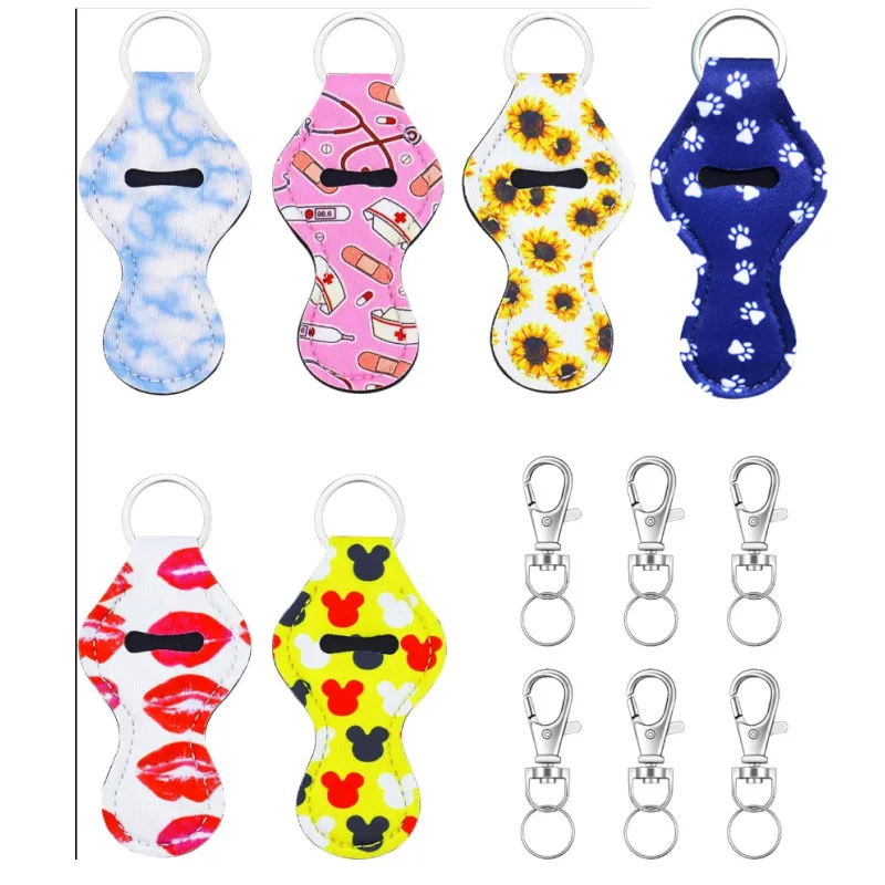 Llavero con soporte para lápiz labial, soporte para bálsamo labial con 6 juegos de clips para lápiz labial, lápiz labial, bálsamo labial, cordones, 6 uds.