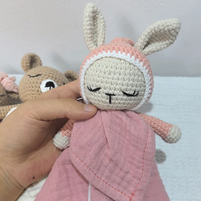 Personalized Lovely Blanket Cotton Gauze Baby Towel Bunny Ear Rabbit Doll Baby Comforters Blanket Soothing Towel Newborn Face To