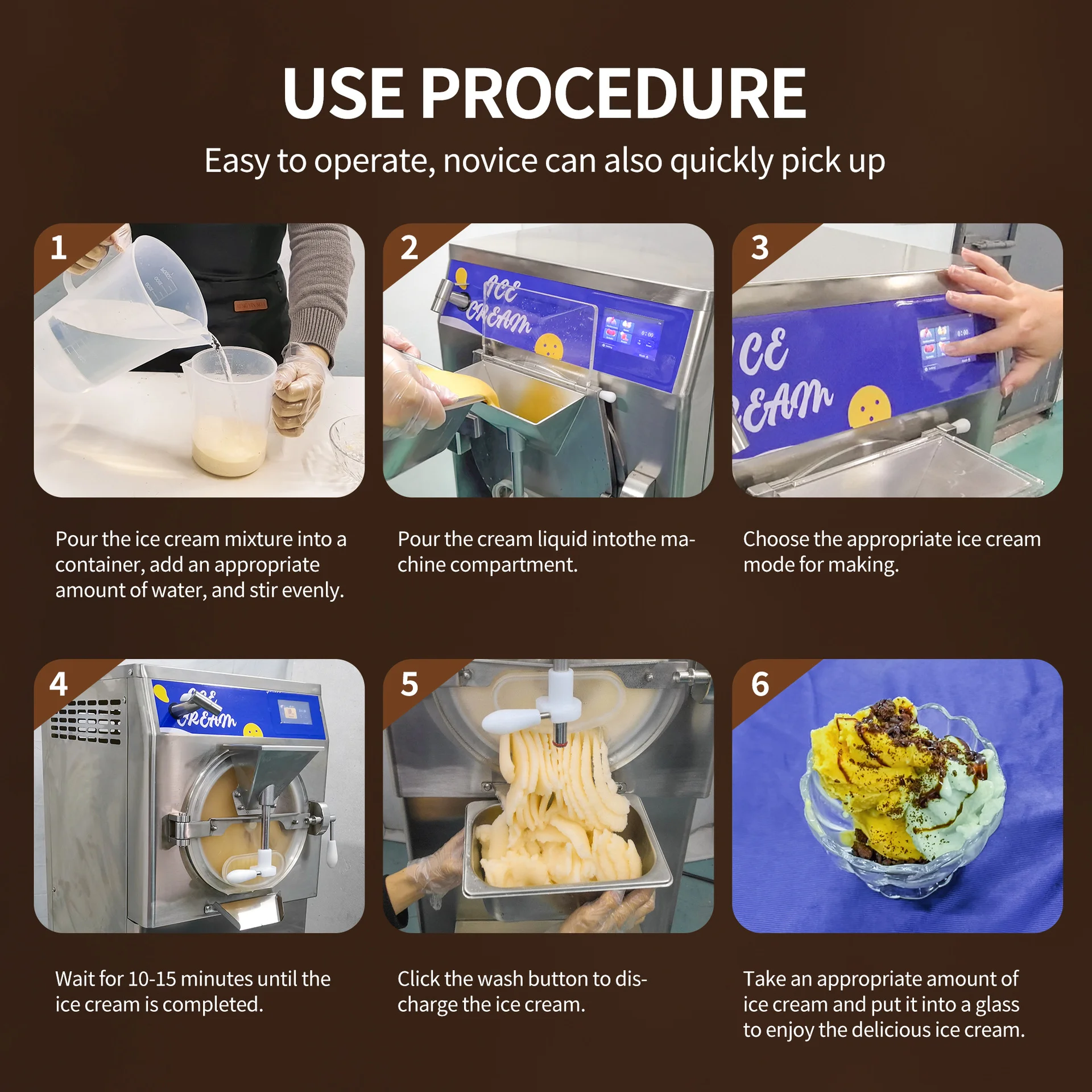 Máquina comercial italiana de helado y yogur, escritorio de acero inoxidable para aperitivos de té con leche y nueces de maíz en nueva condición