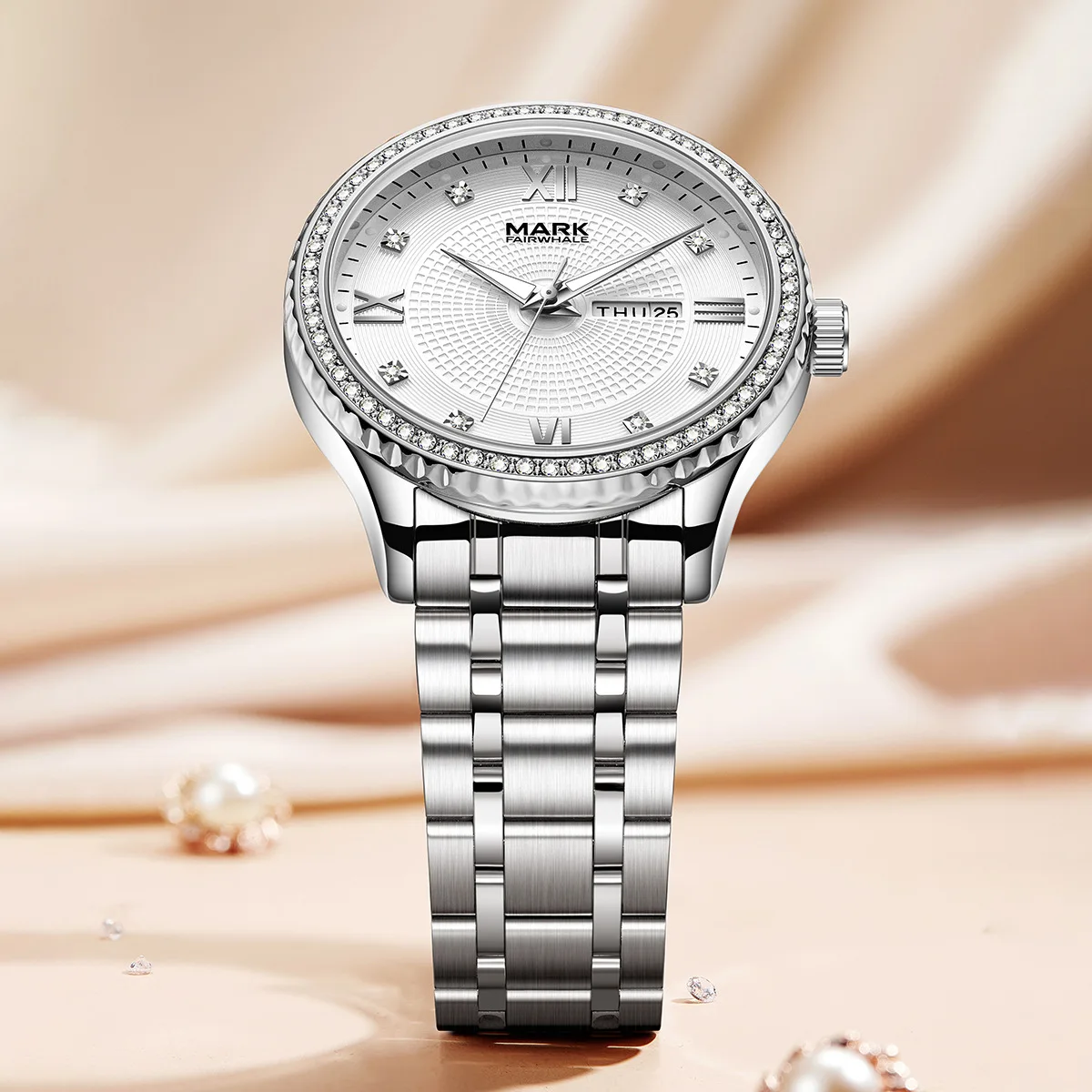 مارك Fairwhale 5850 ساعة كوارتز رجالية فاخرة مقاوم للماء زوجين طبعة مزدوجة التقويم الماس مجموعة تصميم زوجين ساعة Reloj