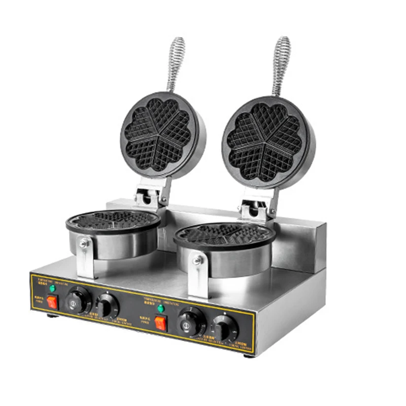 Electric Waffle Double Head Maker Cake Furnace Heating Machine Round Waffle Making Machine Commercial Nonstick Kitchen Appliance