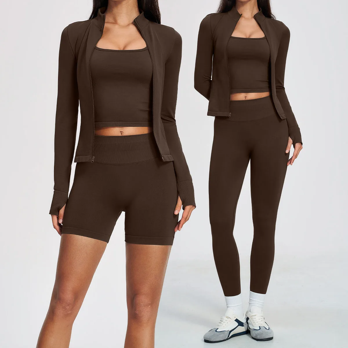 New Women Tracksuit Seamless 3PCS Yoga Suit Women Workout Sportswear Gym Set Running Long Sleeve Coat Sports Bra Leggings Suit