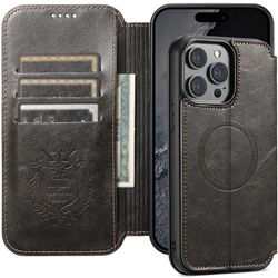 Luxury Card Slot Holder Wallet Leather Magsafe Card Holder Flip Cover Magnetic Phone Case For 17 16 15 14 13 12 Pro Max Plus