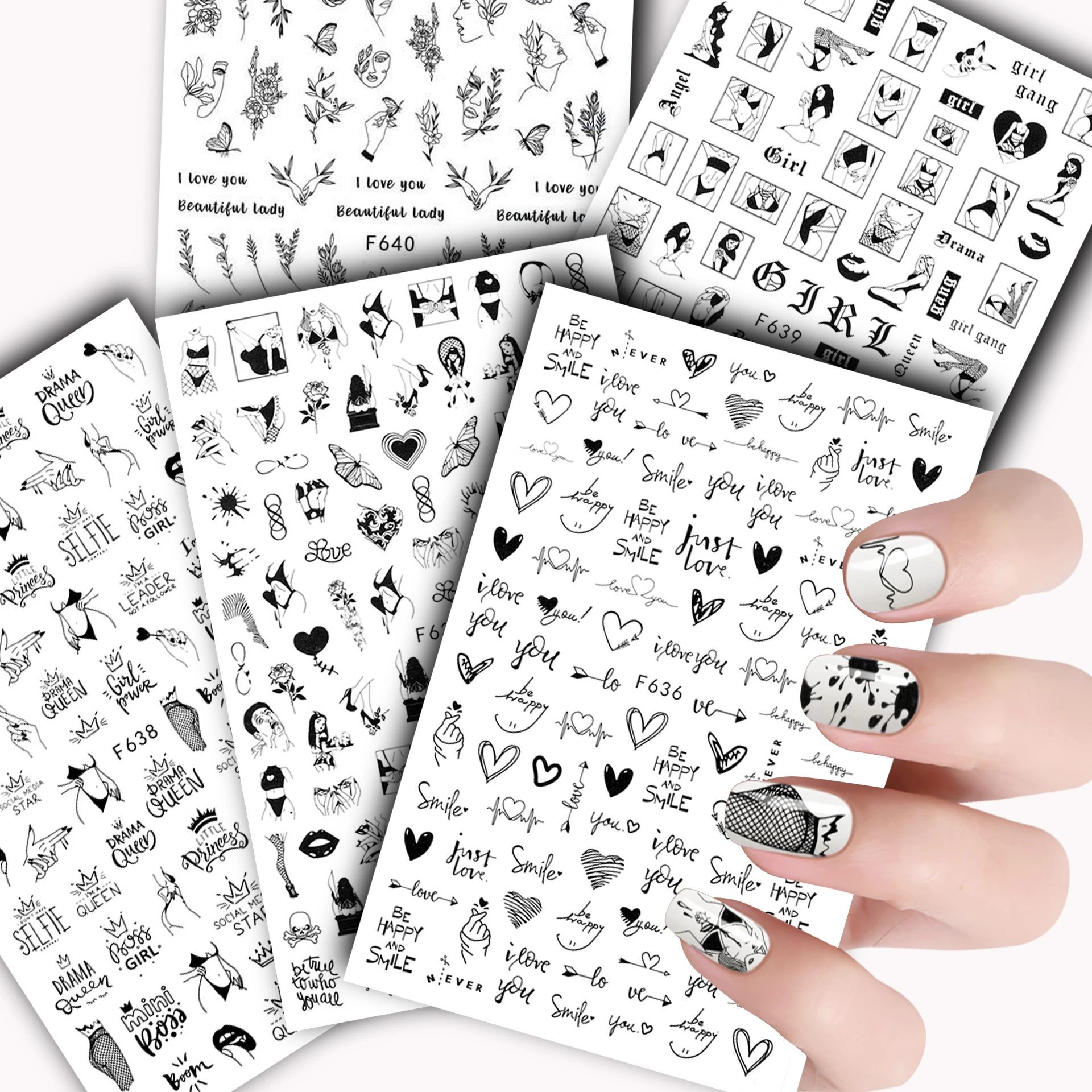 

Love Abstract Retro Flower Nail Stickers Nail Art Supplies Nail Slider Sexy Woman Nail Art Stickers DIY Nail Decoration