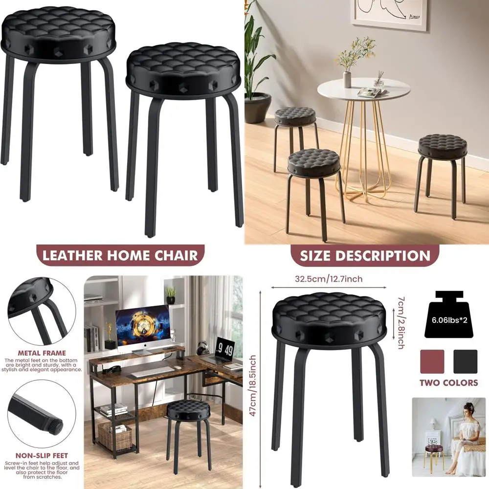 

Пара 18,5 современных штабелируемых барных стульев из искусственной кожи с металлическими ножками для кухни, столовой и гостиных - черный