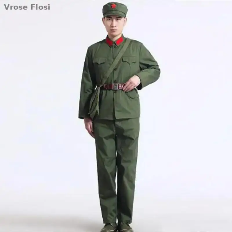 2025 Type 65 Chinese Military Uniform Men Vintage Green Army Suit With Hat Belt Long Sleeve Shirt Pants Cultural Revolution Styl