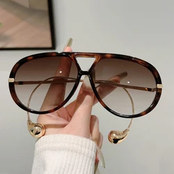 KAMMPT Oversized Pilot Sunglasses 2025 New in Fashion Double Bridge Gradient Shades Women Trendy Luxury Brand Design Sun Glasses