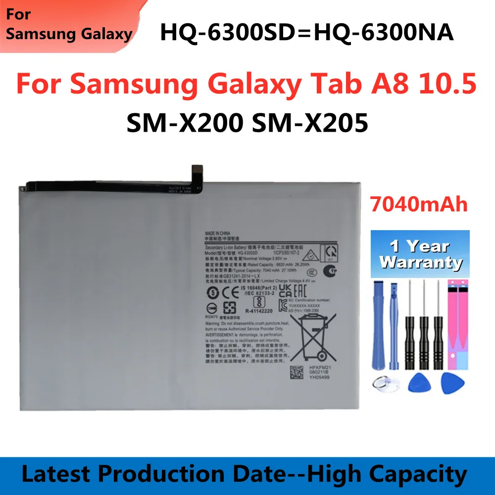 7040 mAh HQ-6300NA HQ-6300SD Ersatzakku für Samsung Galaxy Tab 8 10,5 X205 X200 Akkus + kostenlose Werkzeuge