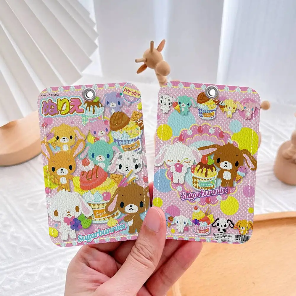 S-sugarbunnies Anime 1Pc PU Leather Card Holder Keychain Key Ring Door Lock Access Tags ID Card Case Keychain Card