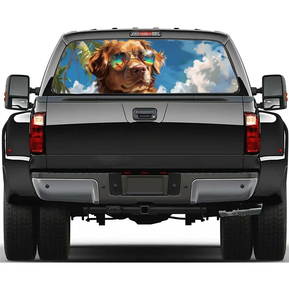 

Sky Cloud Vacation Dog Print Car Rear Windshield Sticker Truck Window See Through Perforated Back Window Vinyl Decal Decoration