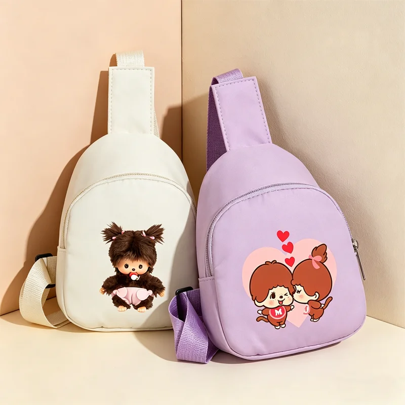 Monchhichi Travel Organizing Satchel Anime Package Printed Shoulder Packet Fashion Chest Bags Storage Pack Casuals Crossbody Bag