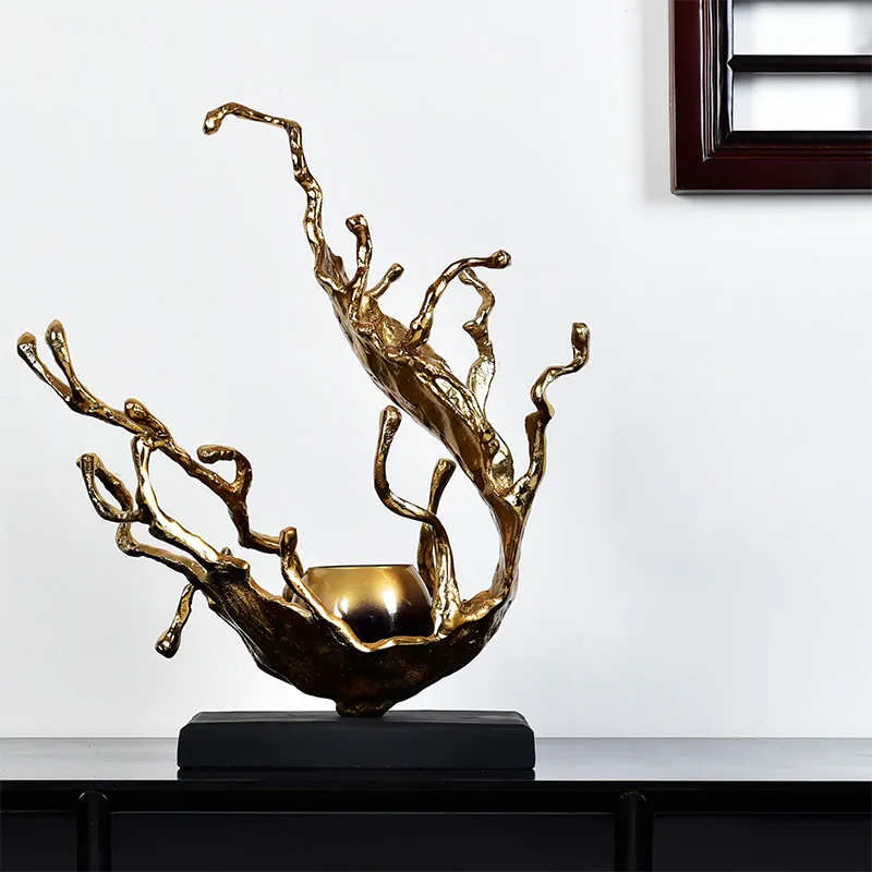 India imported aluminum gold wind and water waves flower candlestick ornament model room hotel living room entrance decoration