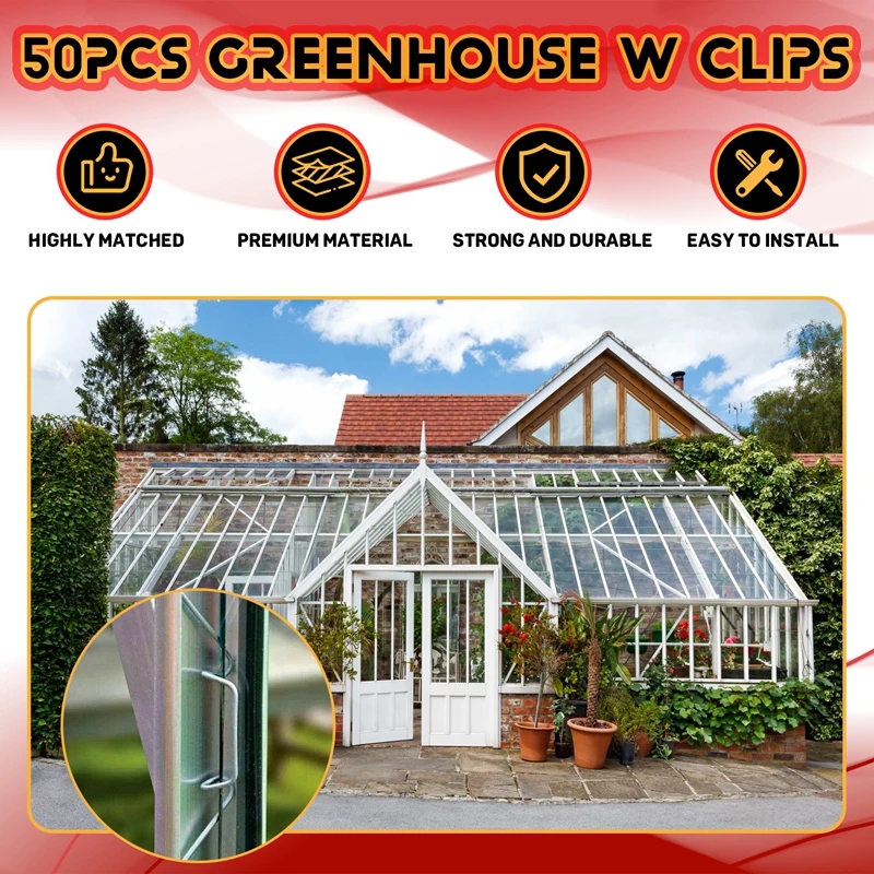 PORK-50Pcs الفولاذ المقاوم للصدأ الدفيئة مع مقاطع الربيع سلك الزجاج الزجاج الإطار تثبيت المشبك