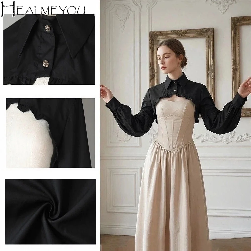 

Vintage Sleeve Shirt Collar Retro Puff Sleeve Puff Long Sleeve Top Decorative Courtly Style Crop Top Blouse Cosplay Costume