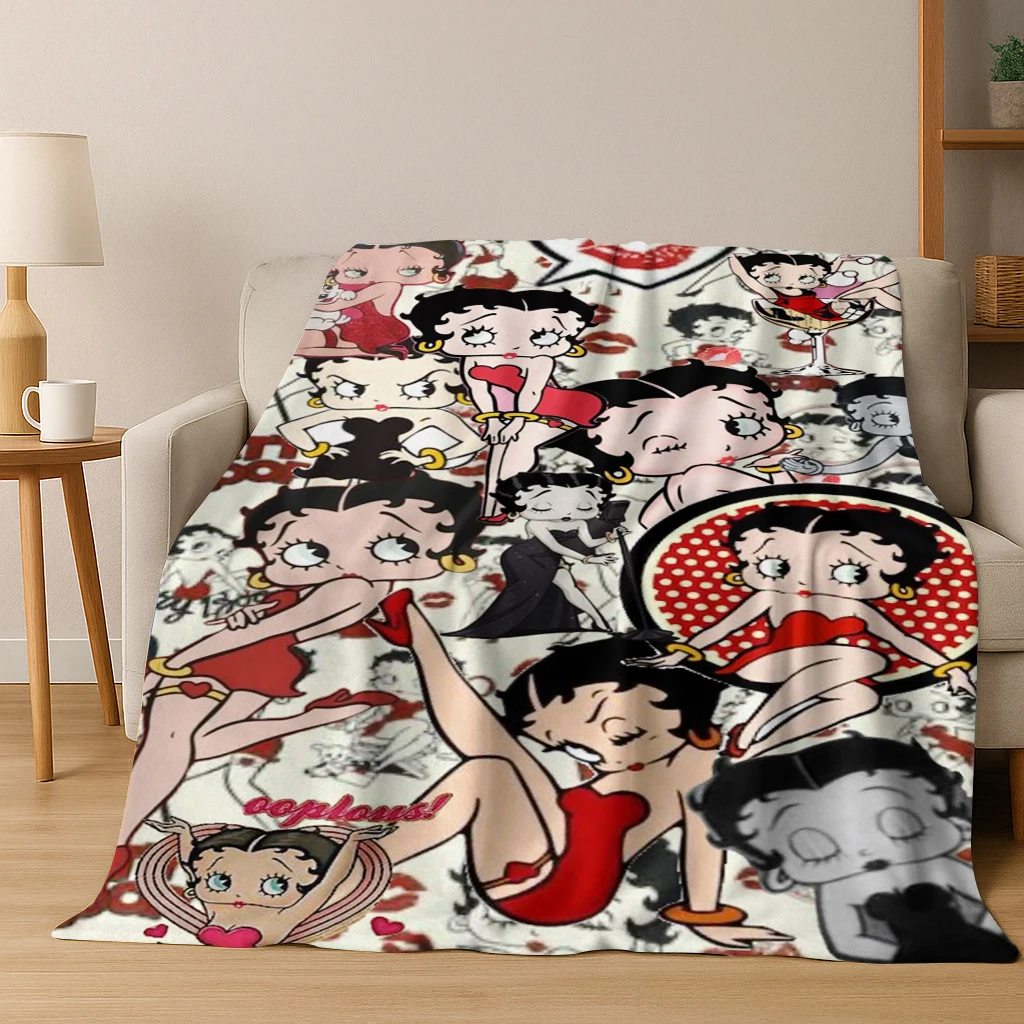 Cute B-Betty Girl B-Boop Cartoon Flannel Blanket,Warm and Cozy Soft Throw Blanket for Home Bedroom Bed Sofa Picnic Cover Gift