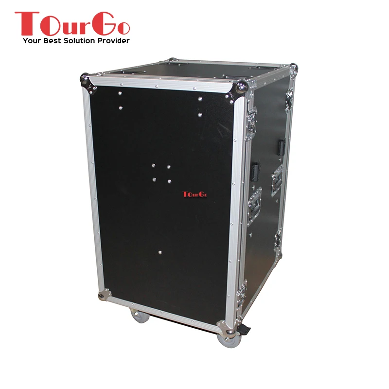 Caixa de rack vertical à prova de choque 18U 20 '' de profundidade com mesas laterais e rodízios