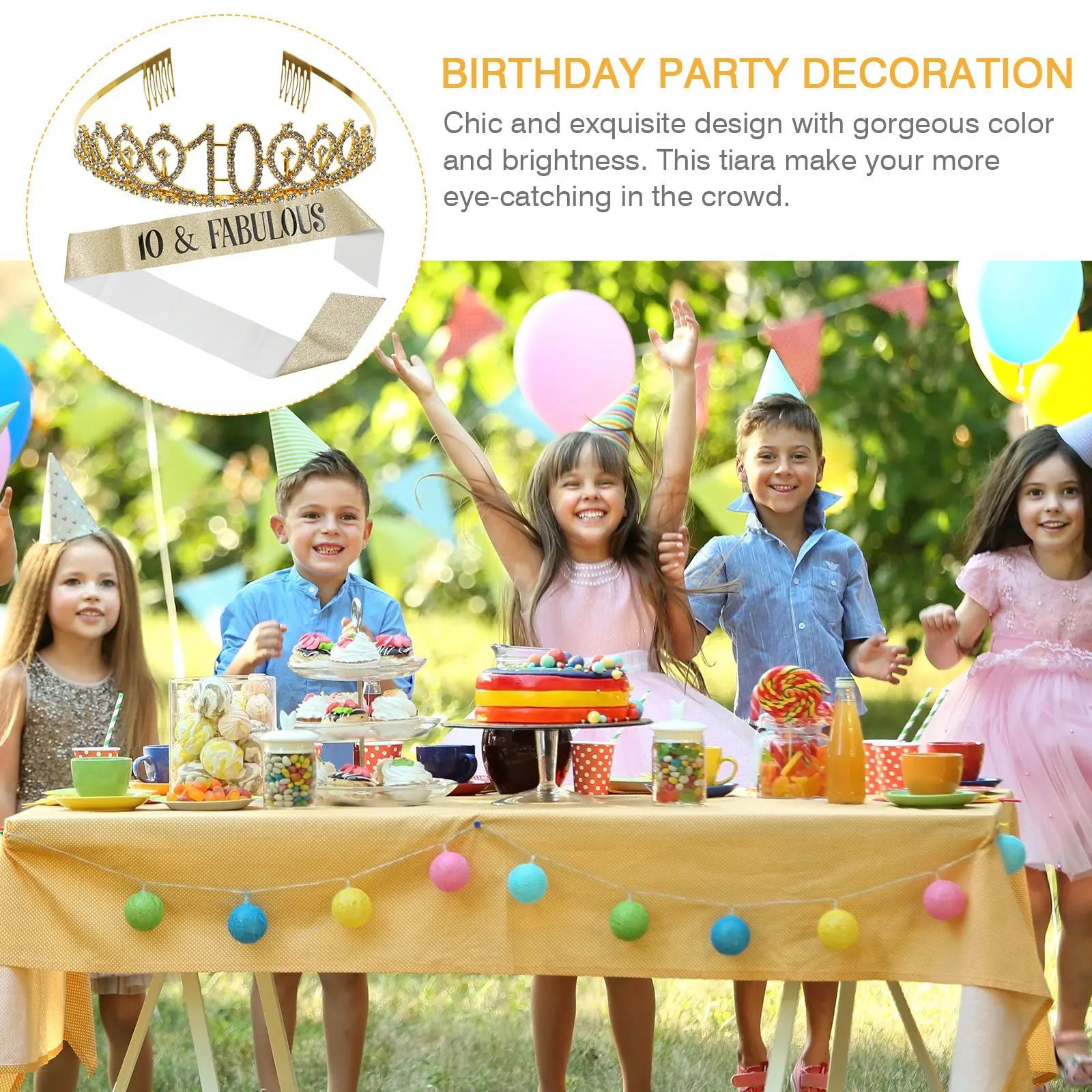 

1 Set Rhinestone Birthday Crown Hair Comb Satin Party Belt Sash Birthday Party Supply Crystal Tiara Celebration Accessory