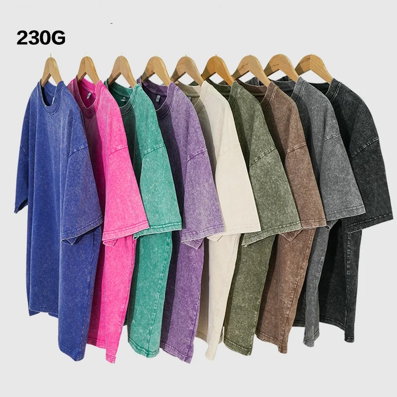 Style américain rétro lourd couleur unie à manches courtes T-shirt hommes femmes été rue à la mode lavé vieux vêtements surdimensionnés