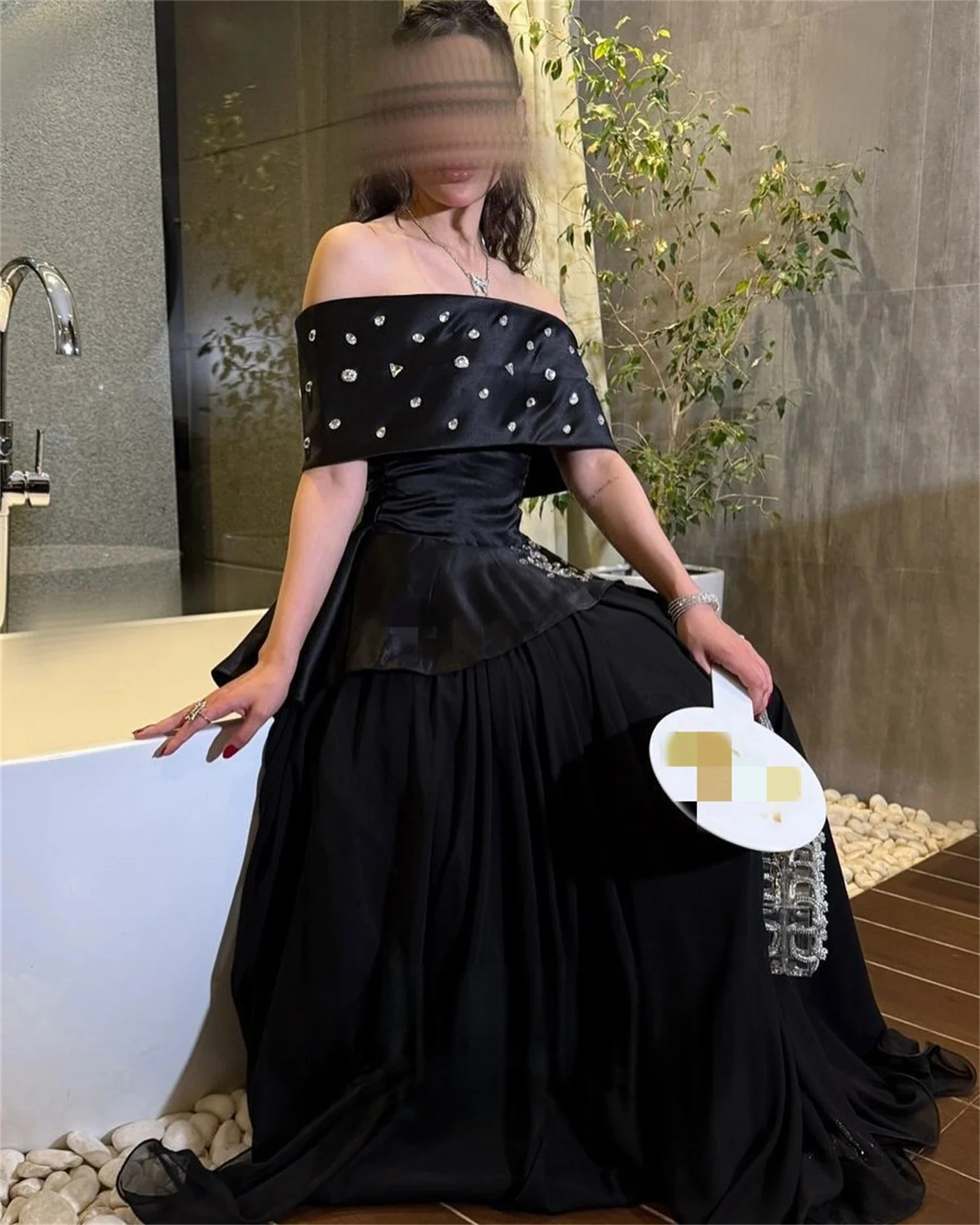 

Black Beaded Long Bespoke Occasion Gown Long Evening Dresses Pastrol Unisex Jersey Retro Dubai Saudi Arabic Prom Customized