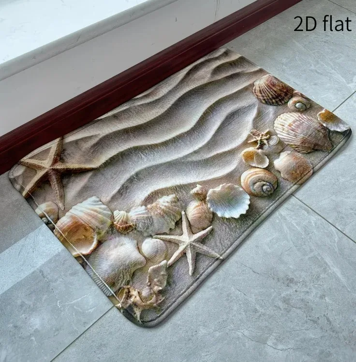 Realistic Seashore Shell and Starfish Graphic Doormat Natural Beach Scenery Rug Marine Style Home Accessory for Porch Entry
