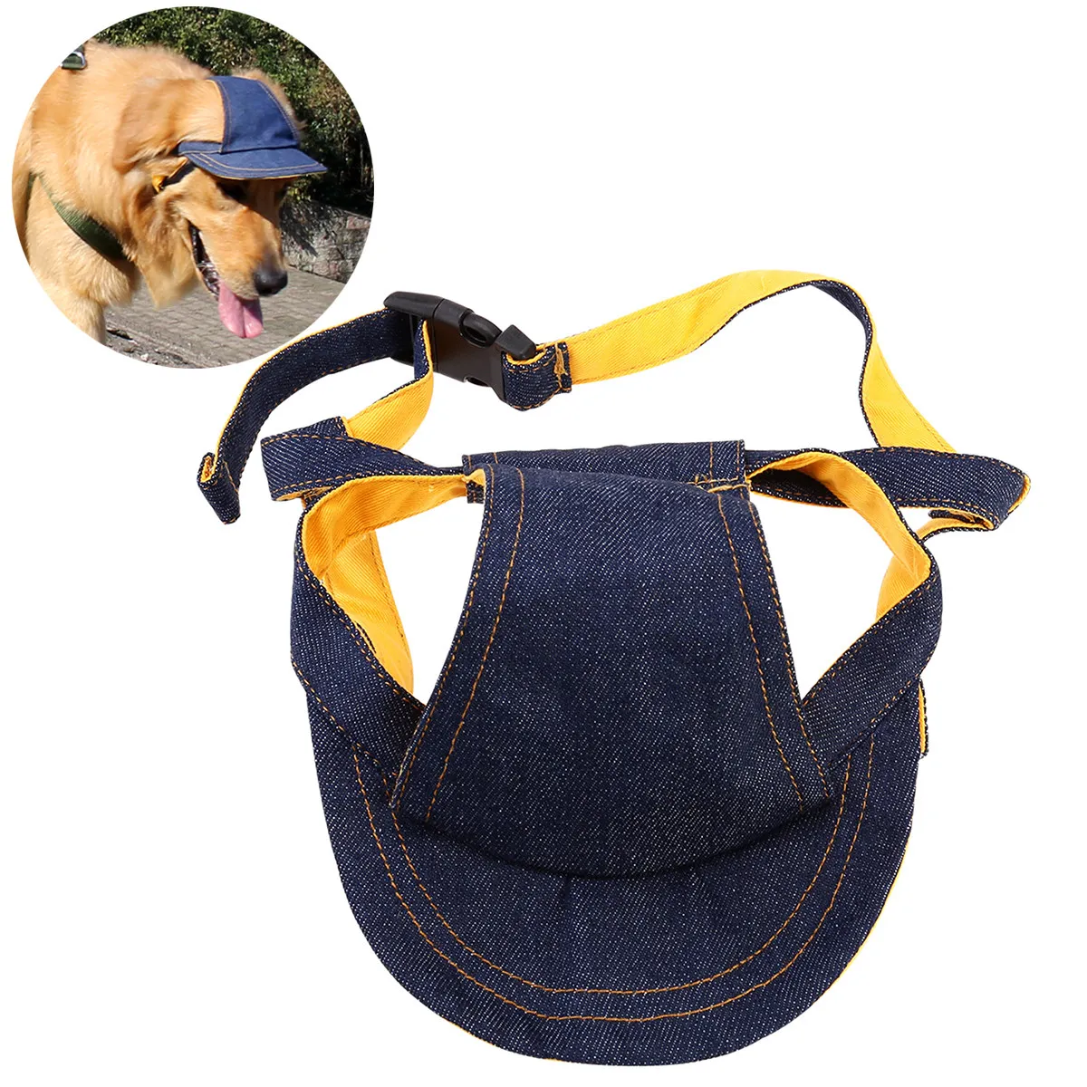 Pet Baseball Visor Hat Navy Blue Size L Adjustable Chin Strap Sun Protective Dog Puppy Sun Hat Pet Baseball Cap