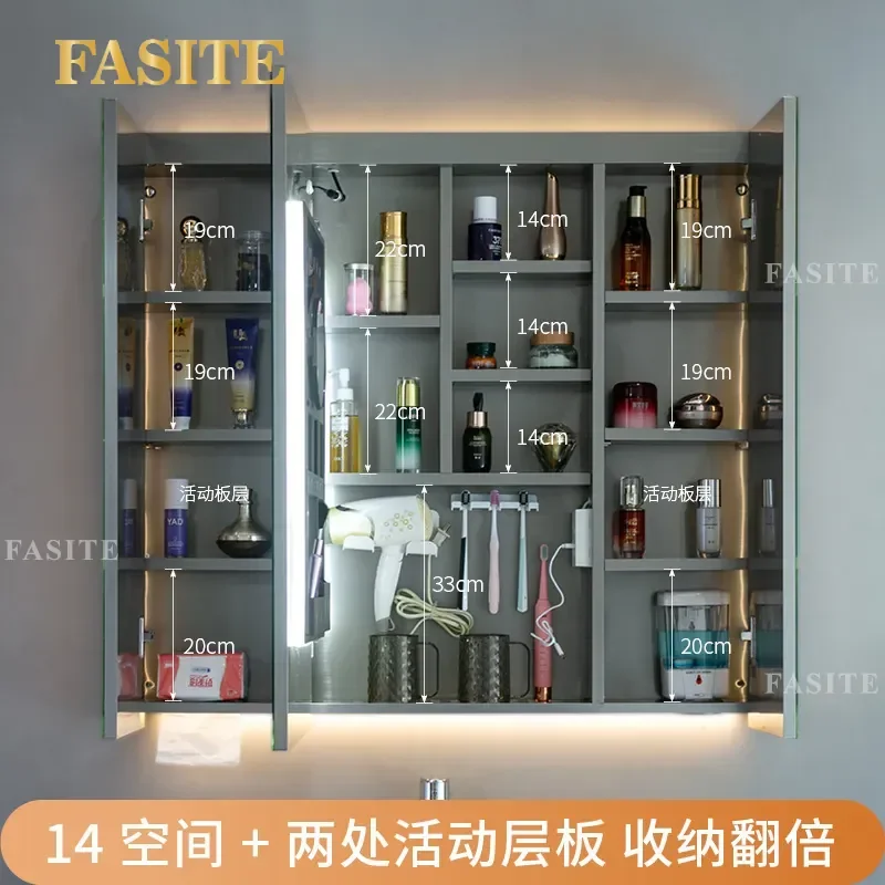 For Bathroom Wall Mounted Stainless Steel Mirror Cabinet 3 Door Waterproof Storage Rack with Mirror Shelf for Toilet Vanity