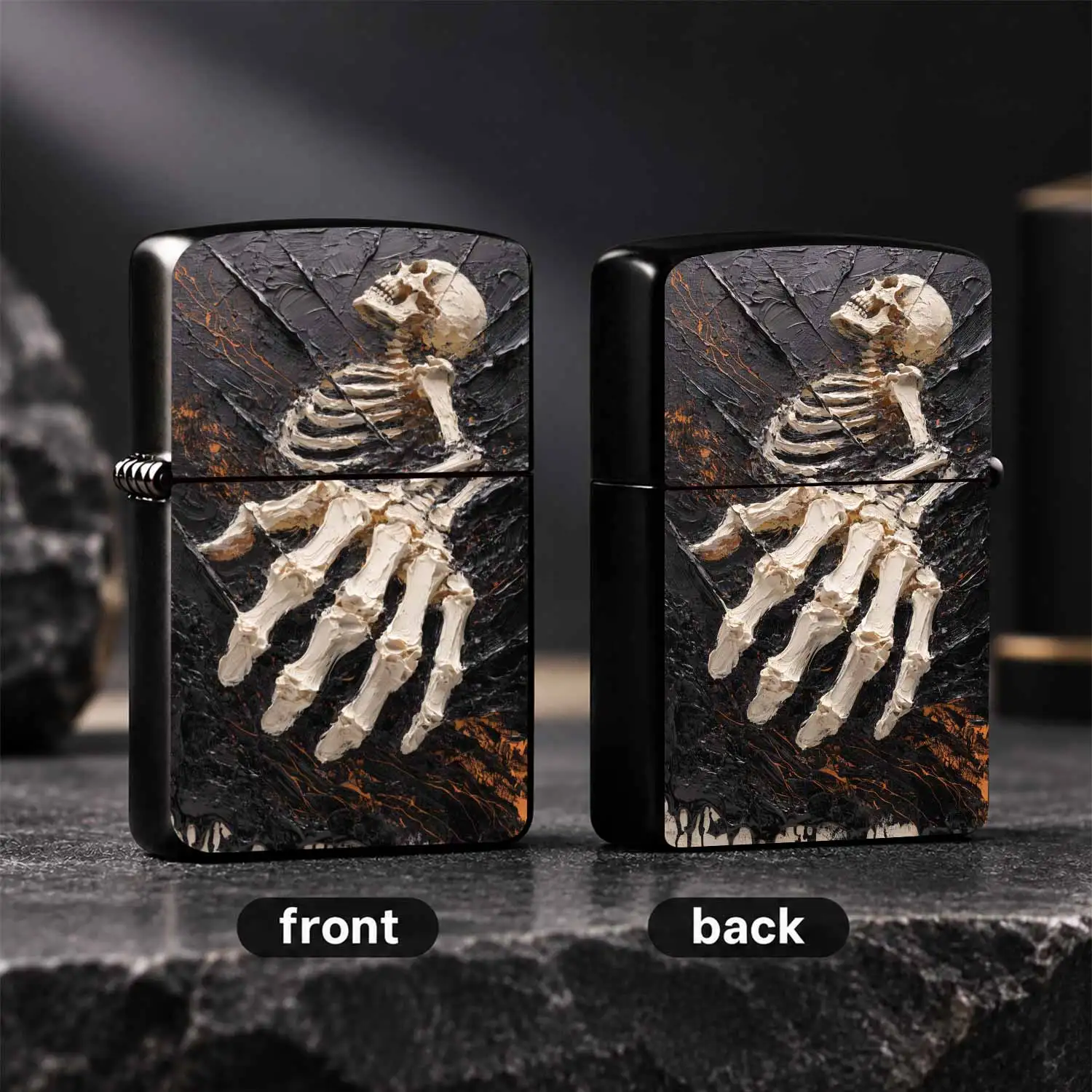 Impasto Skeleton Art Lighter Textured Dark Aesthetic Creative Accessory Portable Stylish Daily Carry Item Unique Atmospheric Trendy Collectible Present for All Scenarios Gifting for Art Lovers and Enthusiasts A Humorous And Interesting Lig