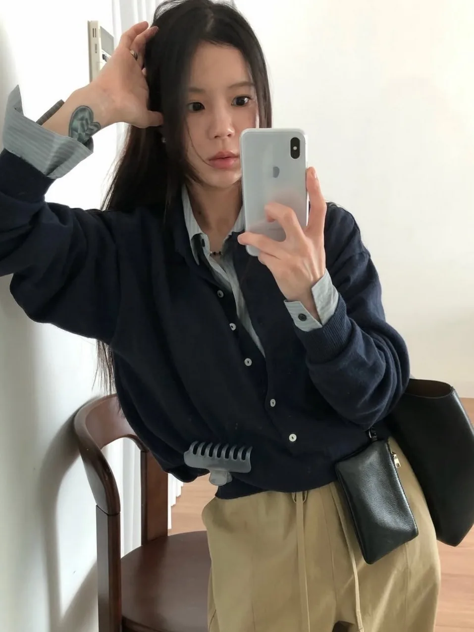 Chic  Collar Open Cardigan Women's Korean Style Loose Knitted Sweater Autumn Winter Fashion Elegant Minimalist Clothing