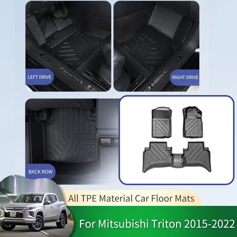 

for Mitsubishi Triton L200 Strada KJ KK 2015~2022 RHD TPE Car Floor Mats All-Weather Foot Pad Waterproof Tray Mat Accessories